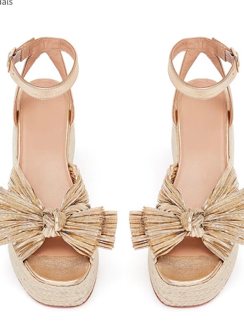 Loeffler Randall Metallic Gold Knotted Bow Espadrille Wedges